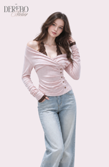 Rosé Lace Halter Neck Long Sleeve T-Shirt