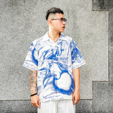 Greek Blue and White Porcelain Style Tencel Linen Shirt
