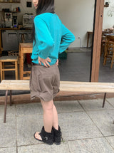 ユウヒ ロールアップ ボタン ショートコットンパンツ