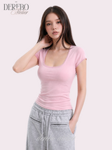 ミンキースクエアスリムカラーショートスリーブTシャツ