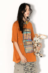 Summer loose and breathable short-sleeved T-shirt with hand-painted grainy print