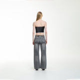 sai logo satin hotfix strapless top