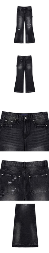 [Unisex] ダメージブーツカットフレアパンツ
