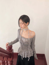 BN Check Frill Bustier + Cardigan + Tie Set (3color)