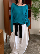 Slub Knit Two-Way Boat Neck One-Shoulder Cardigan (5c)