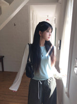 サミ チェック ボタン ラグラン ロールアップ ロングスリーブ Tシャツ