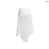 (2color) Shirring Lace Asymmetrical Flare Skirt
