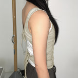 Dish back slit ribbon strap hole two-way tank top sleeveless