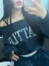 HIP PRINTING LETTERING オフショルダースウェットシャツ💟💙🩶4COLOR