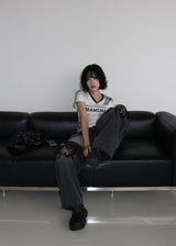 LACE DAMAGE BLACK DENIM