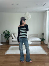 stripe off shoulder tee