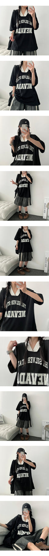 ルティカラーVネック半袖Tシャツ
