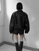 (unisex) パネルディープツーウェイレザージャケット