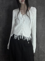 distressed fringe knit cardigan (2color)