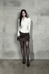 SATIN MIX CORSET SHIRT #IVORY JACQUARD