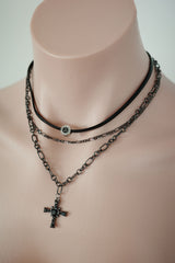 black love necklace | 블랙 십자가 하트 레이어드 목걸이