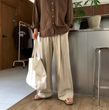 Cool Pin Tuck Linen Wide Pants