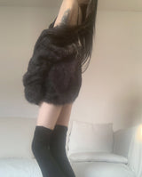 Katsumi Loose-Fit Fur Cardigan (Black)