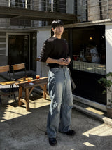 ワッフルダイアゴナルボタンクロップロングスリーブTシャツ