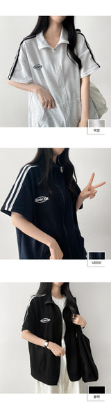 Untied Two-Way Line Short-Sleeved Zip-Up