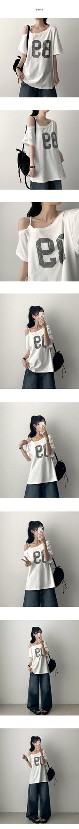 Lillit Numbering Unbalanced オフショルダー半袖Tシャツ