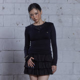(DUC) ヘンリーネックダブルレイヤー長袖Tシャツ ブラック