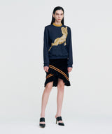 Color Strap Velour Frill Skirt _ BLACK