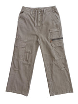 GARMENT-DYED DISTRESSED BELT LOOP POCKET CROSS PLEAT COLOR-TOOTH ZIPPER DRAWSTRING CARGO PANTS