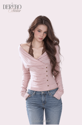 Rosé Lace Halter Neck Long Sleeve T-Shirt