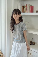 26SS★ フォーリングキャットストライプクロップ半袖Tシャツ