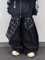 ノンフェイドチェックレイヤードデニムパンツ
