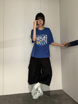 イージーロング ラウンド レタリング タトゥー グラフィック オーバーサイズ Tシャツ 3カラー