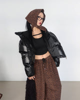 fleece leopard leopard jogger pants