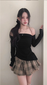 ピコナチェックプラムレイヤードスカート