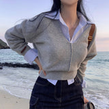 [3color] プレッピーストライプラウンドクロップドシャツ
