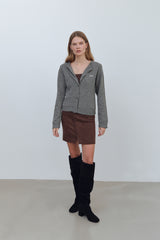YUSE LOGO LAMSWOOL BASIC KNIT CARDIGAN - GRAY
