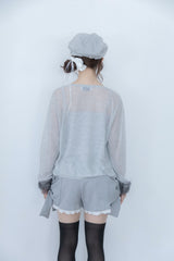 ribbon sleeve cardigan(gray)