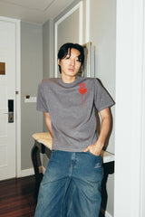 DVRK PRIVÉ HEART LOGO BOXY KNITTED T-SHIRT - GREY