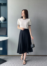 Caron Color Matching Openwork Puff Short Sleeve Knit