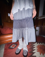 (2color) Candy Stripe Tiered Check Long Skirt