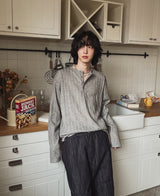 Pale henley neck ribbed long sleeve t-shirt
