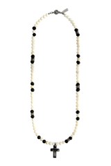 Antique mother of pearl two tone cross necklace