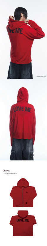LOVE ME スリーブフーディージップアップ RED