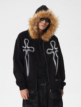 RTVG(RETROVEGAS) Holy sword plus velvet fur collar zipper hoodie