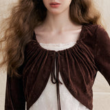 Velvet Shirred Ribbon Bolero Lace Layered T-shirt
