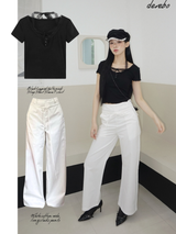 ブラックレイヤードホルターネックストラップショートスリーブTシャツ