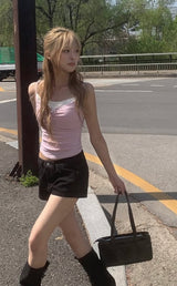 エッセンボーダーシャレッドリボンレースキャミソール