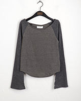 Tiwar ribbed color raglan long sleeve T-shirt