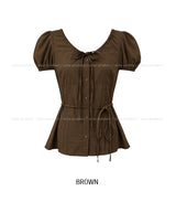 May Ribbon Pintuck Puff Blouse