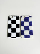 fluffy check hard case-blue